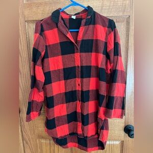 Red and Black Plaid M Button-Up SleepShirt PJ Old Navy